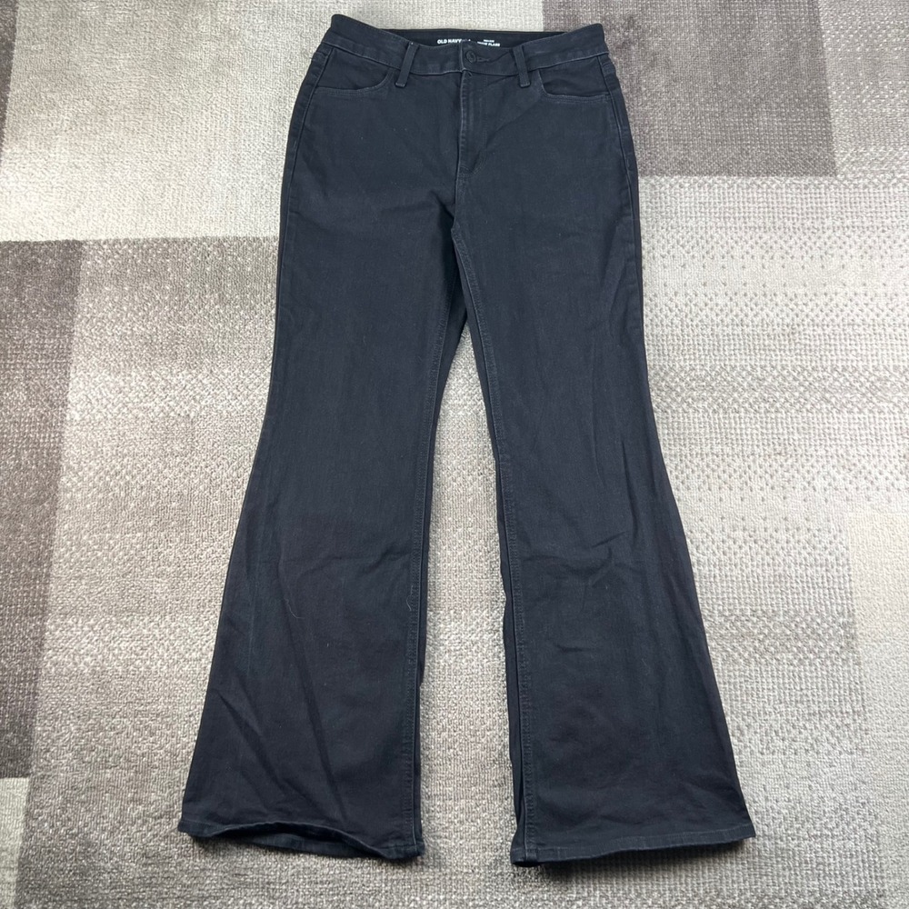 Old Navy High Rise Wow Flare Jeans Black Dark Wash Size 6 Stretch Denim